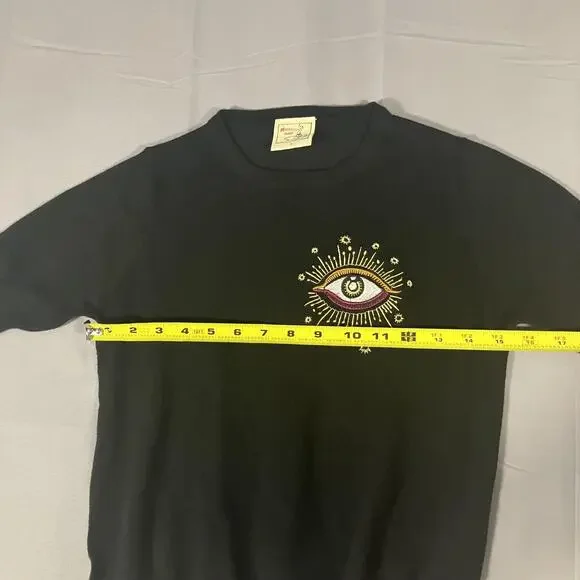 Mischief Made Sweater Womens Small Eye Embroidered Knit Pullover Boho Unique - Picture 6 of 14